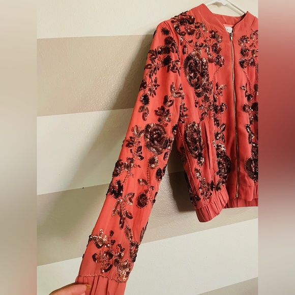 Endless Rose Coral  Bomber Jacket with Floral Design - Picture 14 of 16